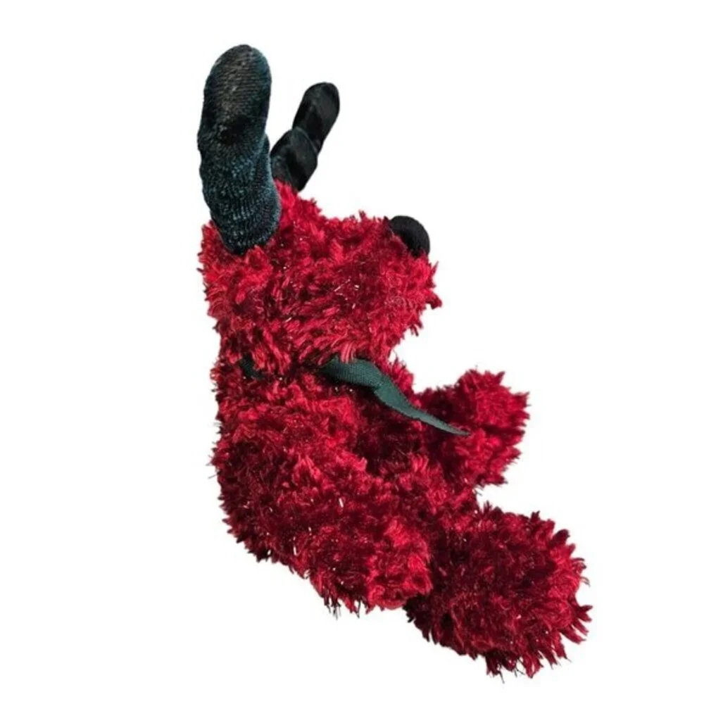 Russ Berrie Christmas Moose Twinkle Burgundy Chenille Plush Velvet Green Antlers